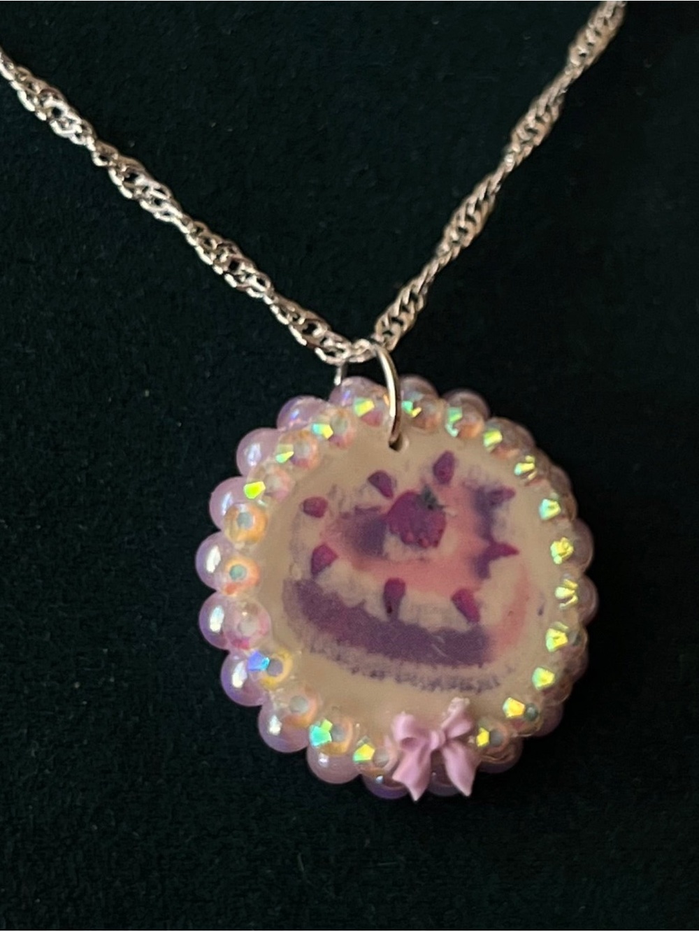 Strawberry Cake Charm Necklace | Coquette Pearl + Bow Charm